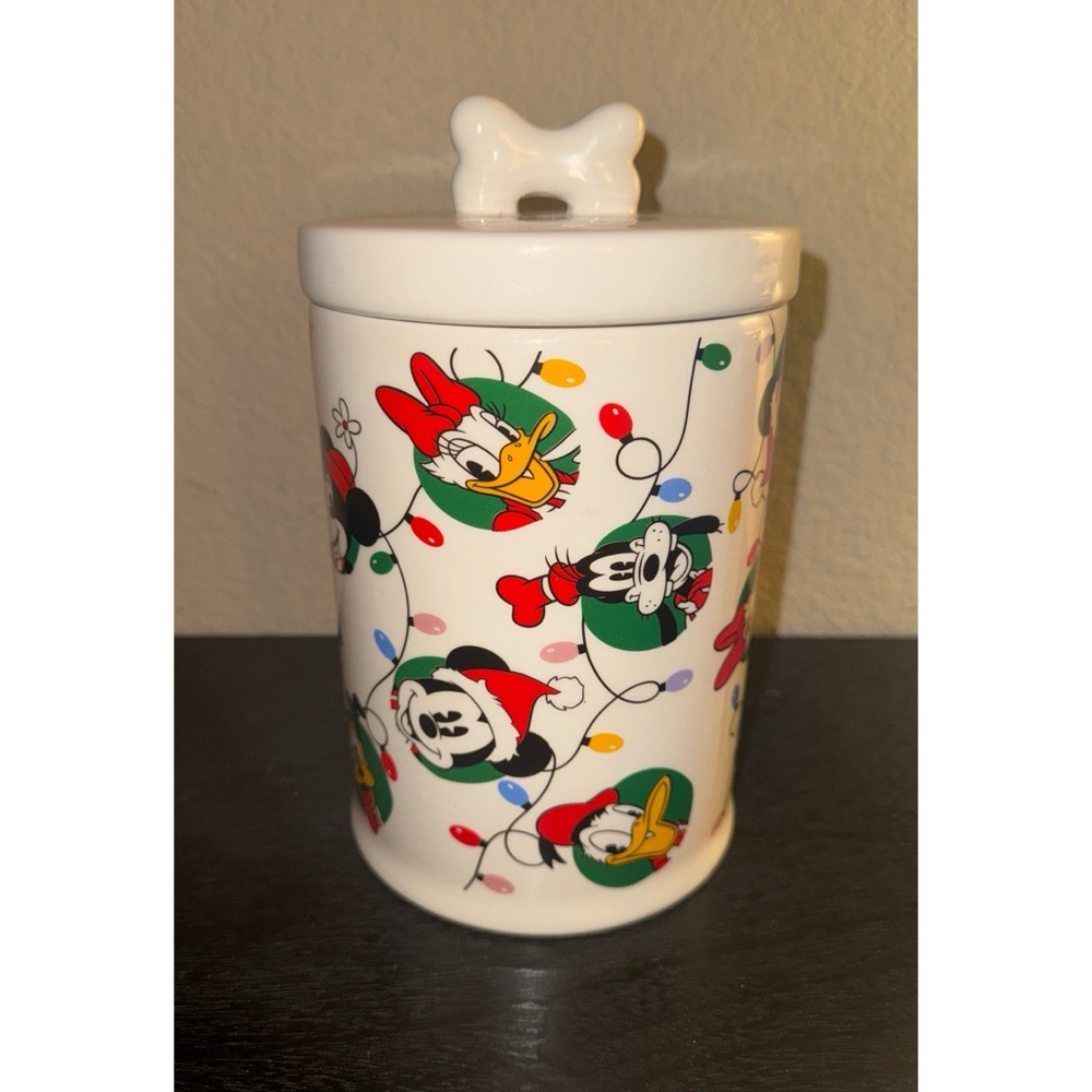 Disney White Ceramic Food Storage Jar with Characters Dog Treats‎ Bone Jar